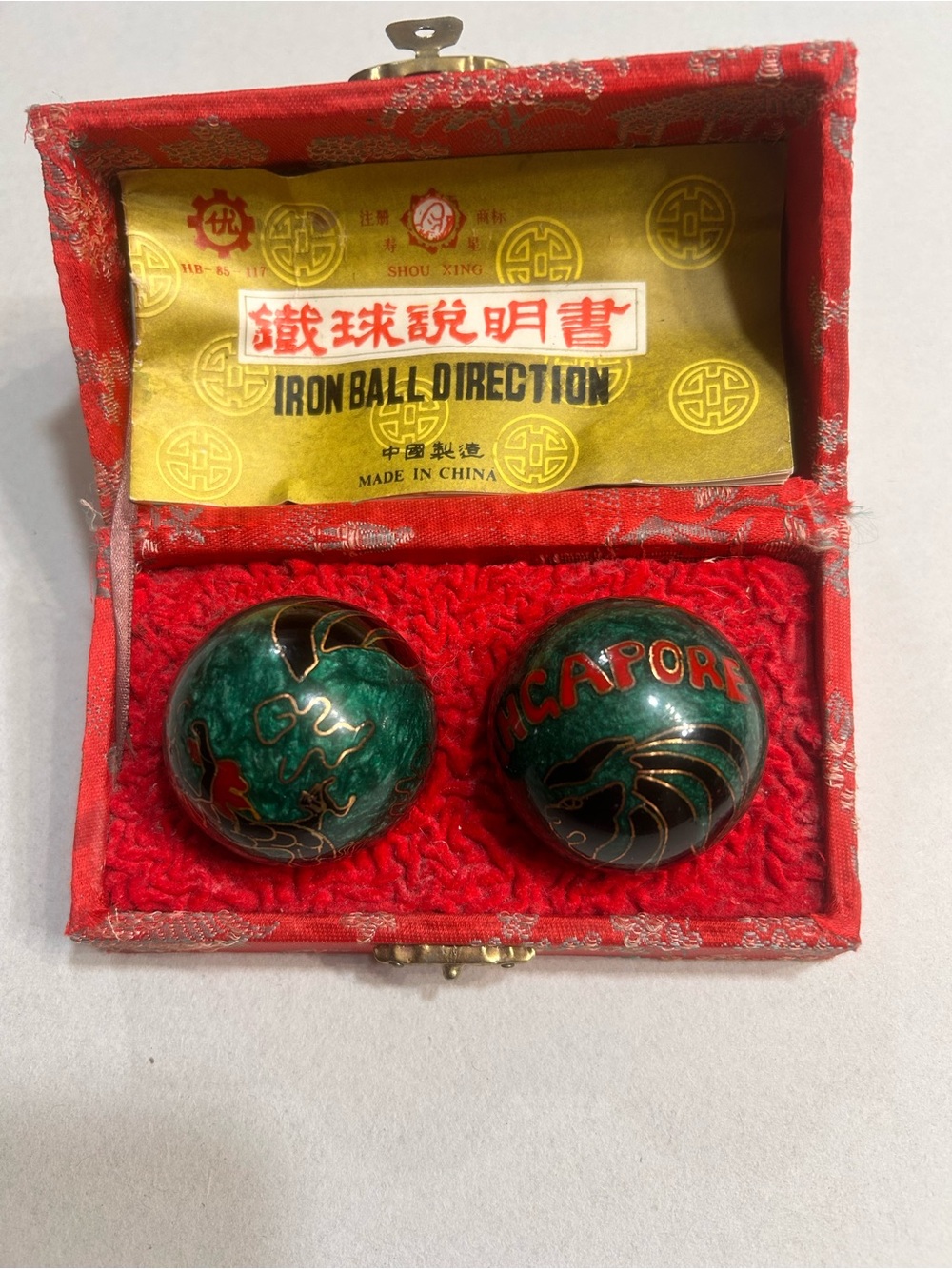 Vintage Green Cloisonné Iron Ball Direction Exercise Balls chiming